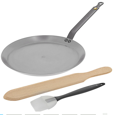 de Buyer Mineral B Element 10.25" Carbon Steel Crepe Pan Set