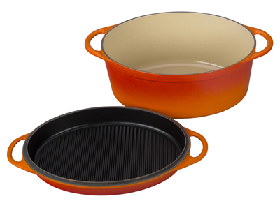 Le Creuset Oval 7.25-Quart Dutch Oven with Grill Pan Lid - Flame (Volcanic)  